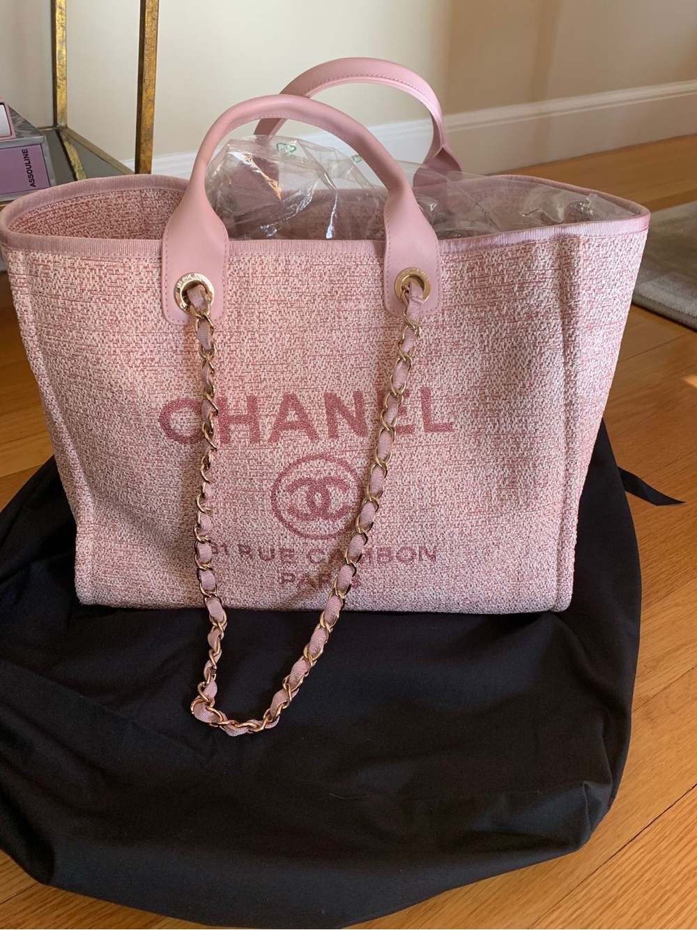GWP CC Novelty  Canvas Pink Tote With Chain Strap